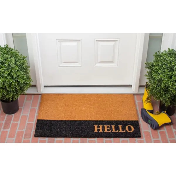 Doormats-Kirkland's Home Black Hello Bold Stripe Coir Doormat, 30 In. Black/Tan