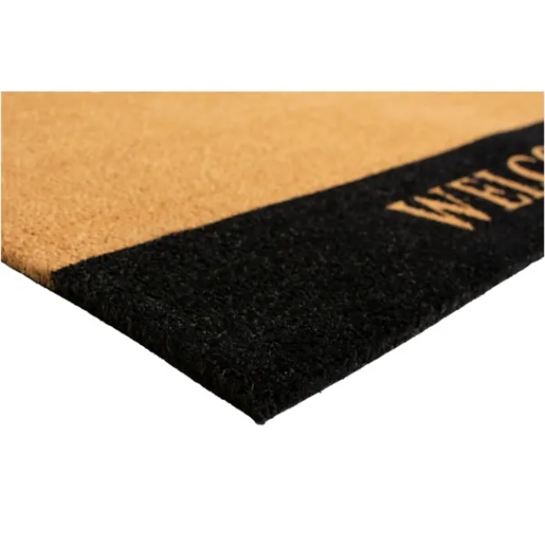 Doormats-Kirkland's Home Black Hello Bold Stripe Coir Doormat, 30 In. Black/Tan