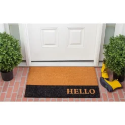 Doormats-Kirkland's Home Black Hello Bold Stripe Coir Doormat, 24 In. Tan/Black