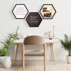 Memo & Chalkboards-Kirkland's Home Black Hexagon Chalkboard 3-Pc. Wall Decoration Set Black/White/Tan