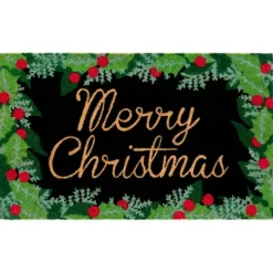 Doormats-Kirkland's Home Black Holly Merry Christmas Doormat Green/Black