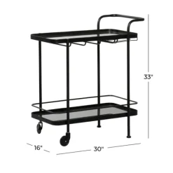Kitchen Islands & Bar Carts-Kirkland's Home Black Iron And Glass Top Bar Cart