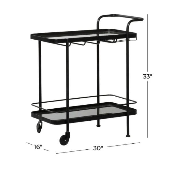 Kitchen Islands & Bar Carts-Kirkland's Home Black Iron And Glass Top Bar Cart