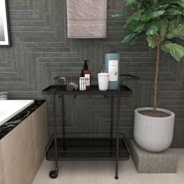 Kitchen Islands & Bar Carts-Kirkland's Home Black Iron And Glass Top Bar Cart
