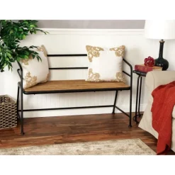 Benches & Ottomans-Kirkland's Home Black Iron And Wooden Seat Industrial Bench Black/Brown