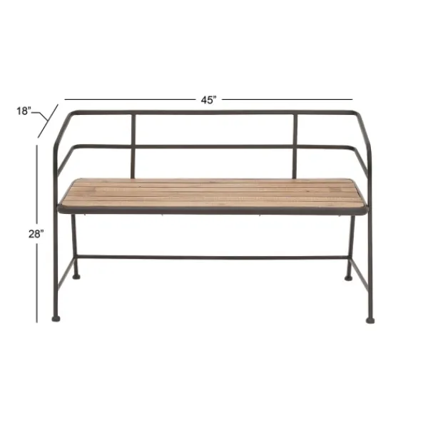 Benches & Ottomans-Kirkland's Home Black Iron And Wooden Seat Industrial Bench Black/Brown