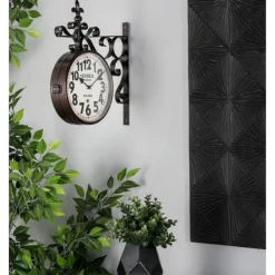 Clocks-Kirkland's Home Black Iron Double Sided Scroll Wall Clock