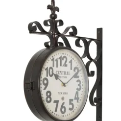 Clocks-Kirkland's Home Black Iron Double Sided Scroll Wall Clock