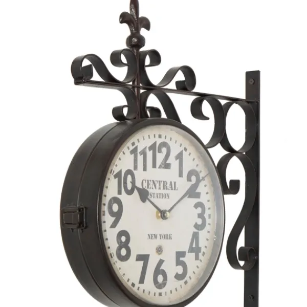 Clocks-Kirkland's Home Black Iron Double Sided Scroll Wall Clock