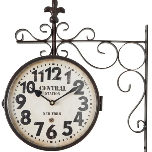 Clocks-Kirkland's Home Black Iron Double Sided Scroll Wall Clock