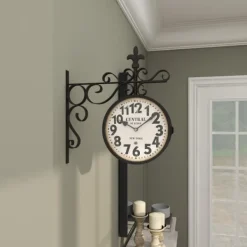 Clocks-Kirkland's Home Black Iron Double Sided Scroll Wall Clock