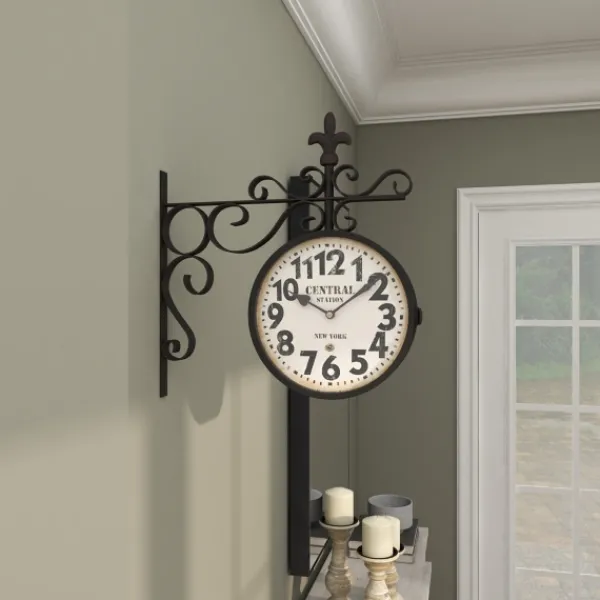 Clocks-Kirkland's Home Black Iron Double Sided Scroll Wall Clock