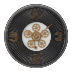 Clocks-Kirkland's Home Black Iron Frame Bronze Numeral Wall Clock