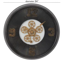 Clocks-Kirkland's Home Black Iron Frame Bronze Numeral Wall Clock