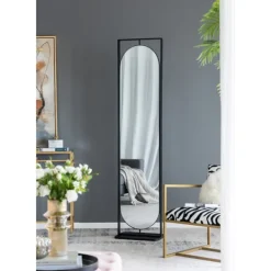 Full Length & Floor Mirrors-Kirkland's Home Black Iron Swivel Floor Mirror With Shelves