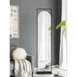 Full Length & Floor Mirrors-Kirkland's Home Black Iron Swivel Floor Mirror With Shelves
