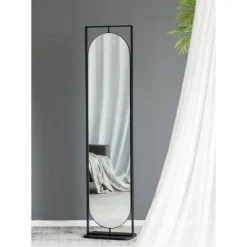 Full Length & Floor Mirrors-Kirkland's Home Black Iron Swivel Floor Mirror With Shelves