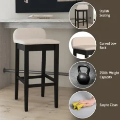 Bar Stools & Counter Height Stools-Kirkland's Home Black Lowback Padded Bar Stool Black/Tan