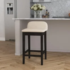 Bar Stools & Counter Height Stools-Kirkland's Home Black Lowback Padded Counter Stool Black/Tan