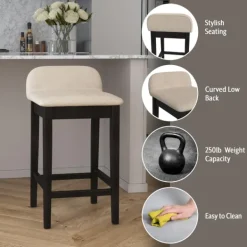 Bar Stools & Counter Height Stools-Kirkland's Home Black Lowback Padded Counter Stool Black/Tan