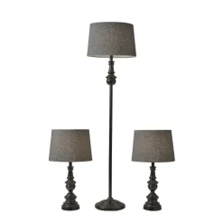 Table Lamps-Kirkland's Home Black Lucas 3-Pc. Table And Floor Lamp Set Gray