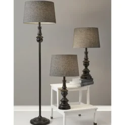 Table Lamps-Kirkland's Home Black Lucas 3-Pc. Table And Floor Lamp Set Gray