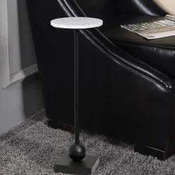 Accent & End Tables-Kirkland's Home Black Marble Top Pedestal Cocktail Table Black/White