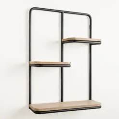 Shelves-Kirkland's Home Black Metal & Natural Wood Rounded Edge Wall Shelf