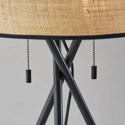 Table Lamps-Kirkland's Home Black Metal And Rat Tripod Table Lamp Tan