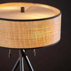 Table Lamps-Kirkland's Home Black Metal And Rat Tripod Table Lamp Tan