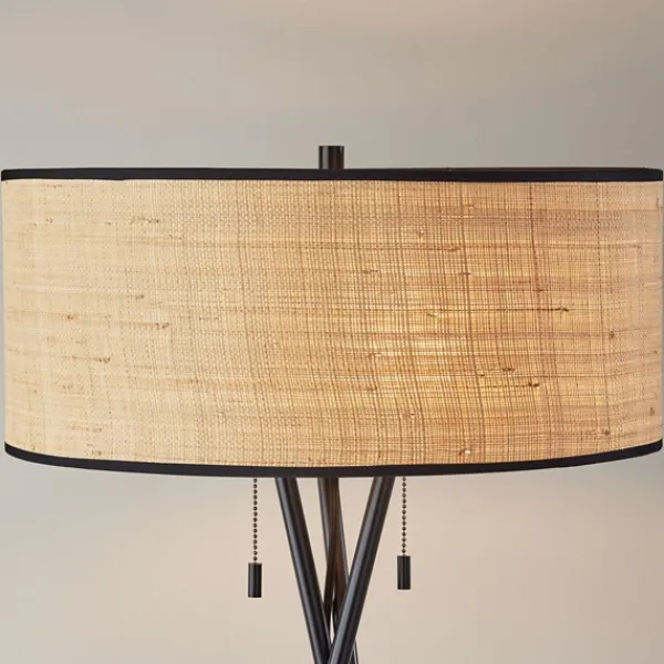 Floor Lamps-Kirkland's Home Black Metal And Rat Tripod Floor Lamp Tan