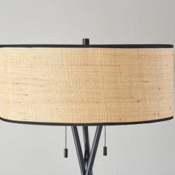 Floor Lamps-Kirkland's Home Black Metal And Rat Tripod Floor Lamp Tan