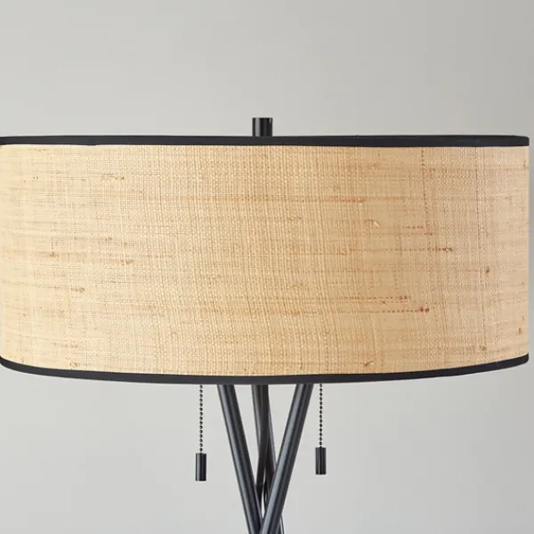 Floor Lamps-Kirkland's Home Black Metal And Rat Tripod Floor Lamp Tan