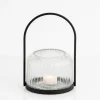 Lanterns-Kirkland's Home Black Metal And Rippled Glass Lantern Black/Clear