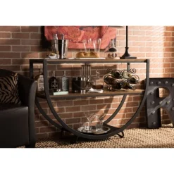 Console Tables-Kirkland's Home Black Metal And Rustic Wood Modern Console Table