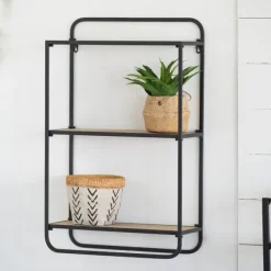 Shelves-Kirkland's Home Black Metal And Wood 3-Tier Wall Shelf