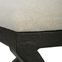 Benches & Ottomans-Kirkland's Home Black Metal Arched Frame Upholstered Bench Ivory