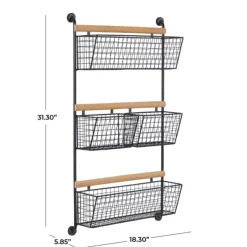 Wall Storage-Kirkland's Home Black Metal 4-Basket Wall Shelf