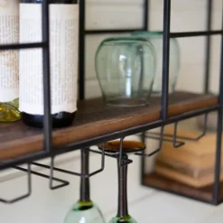 Shelves-Kirkland's Home Black Metal Cubed Wood With Wine Bar