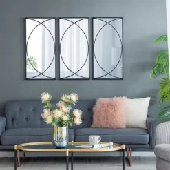 Decorative Mirrors-Kirkland's Home Black Metal Geometric Wall Mirrors, Set Of 3