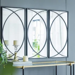 Decorative Mirrors-Kirkland's Home Black Metal Geometric Wall Mirrors, Set Of 3