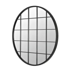 Decorative Mirrors-Kirkland's Home Black Metal Grid Frame Round Wall Mirror