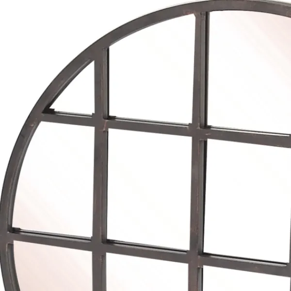 Decorative Mirrors-Kirkland's Home Black Metal Grid Overlay Round Mirror