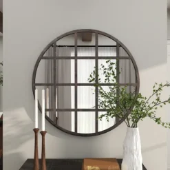 Decorative Mirrors-Kirkland's Home Black Metal Grid Overlay Round Mirror