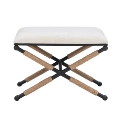 Benches & Ottomans-Kirkland's Home Black Metal Legs Accent Stool With Rope Detail White