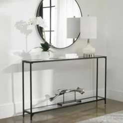 Console Tables-Kirkland's Home Black Metal Mirrored Top Console Table