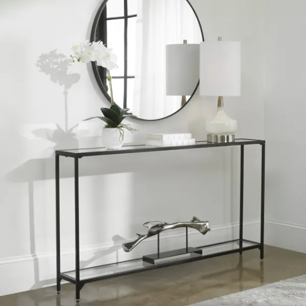 Console Tables-Kirkland's Home Black Metal Mirrored Top Console Table