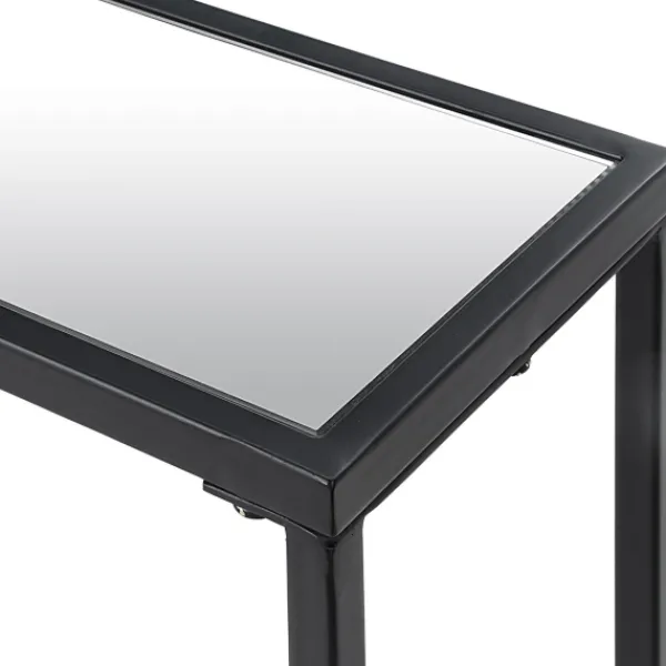 Console Tables-Kirkland's Home Black Metal Mirrored Top Console Table