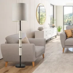 Floor Lamps-Kirkland's Home Black Metal Modern Accented Floor Lamp Black/Tan
