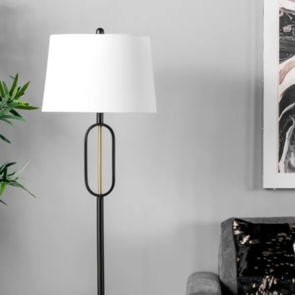 Floor Lamps-Kirkland's Home Black Metal Oval Gold Center Floor Lamp White